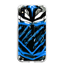 Чехол iPhone XS Max матовый Blue and white abstraction on a black background