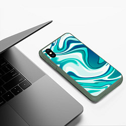 Чехол iPhone XS Max матовый Абстракция сине белый мрамор, цвет: 3D-темно-зеленый — фото 2