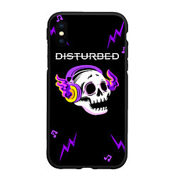 Чехол iPhone XS Max матовый Disturbed неоновый череп