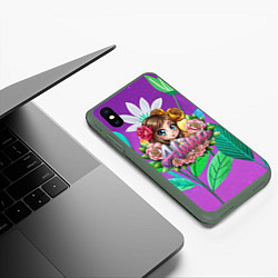 Чехол iPhone XS Max матовый Алина девушка в розах, цвет: 3D-темно-зеленый — фото 2