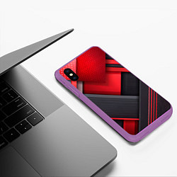 Чехол iPhone XS Max матовый Геометрия красные черные пластины, цвет: 3D-фиолетовый — фото 2