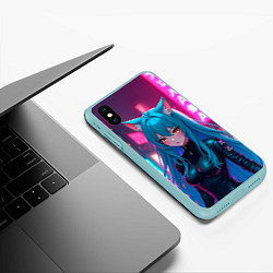 Чехол iPhone XS Max матовый Девушка-кошка в стиле киберпанк, цвет: 3D-мятный — фото 2