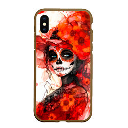 Чехол iPhone XS Max матовый Катрина Санта Муэрте, цвет: 3D-коричневый