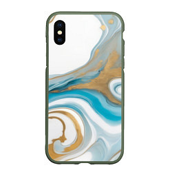 Чехол iPhone XS Max матовый Бело-голубой с золотом абстрактный узор