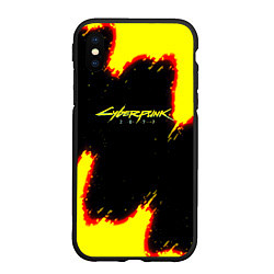 Чехол iPhone XS Max матовый Cyberpunk 2077 огненный стиль