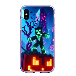 Чехол iPhone XS Max матовый Minecraft and halloween - neon glow