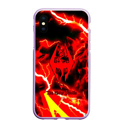 Чехол iPhone XS Max матовый Skyrim red storm logo, цвет: 3D-сиреневый