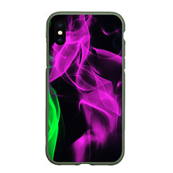 Чехол iPhone XS Max матовый Неоновый огненный дым, цвет: 3D-темно-зеленый