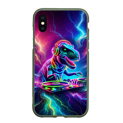 Чехол iPhone XS Max матовый Tyrannosaur DJ - neon glow