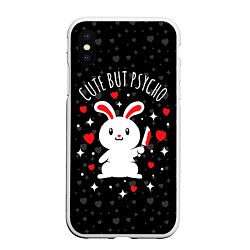 Чехол iPhone XS Max матовый Cute but psycho bunny, цвет: 3D-белый