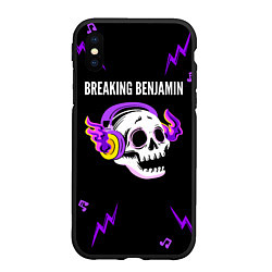 Чехол iPhone XS Max матовый Breaking Benjamin неоновый череп