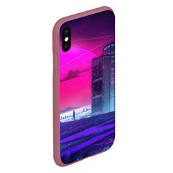 Чехол iPhone XS Max матовый Synthwave неоновый город, цвет: 3D-малиновый — фото 2