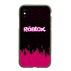 Чехол iPhone XS Max матовый Roblox fire pink