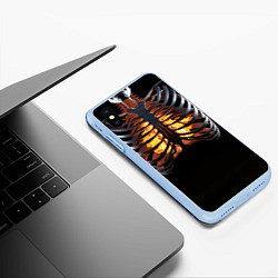 Чехол iPhone XS Max матовый Огонь в груди скелета - костюм на хэллоуин, цвет: 3D-голубой — фото 2