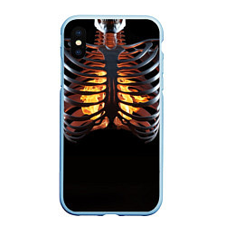 Чехол iPhone XS Max матовый Огонь в груди скелета - костюм на хэллоуин, цвет: 3D-голубой