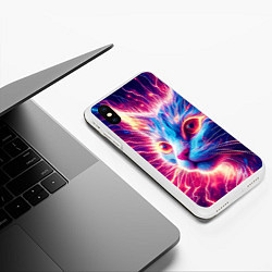 Чехол iPhone XS Max матовый Неоновая мордочка котёнка - нейроарт элетро кот, цвет: 3D-белый — фото 2