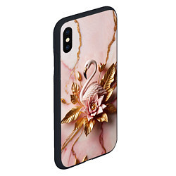 Чехол iPhone XS Max матовый Розовый фламинго и лотос из мрамора и золота, цвет: 3D-черный — фото 2