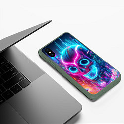 Чехол iPhone XS Max матовый Neon skull in metropolis - future, цвет: 3D-темно-зеленый — фото 2