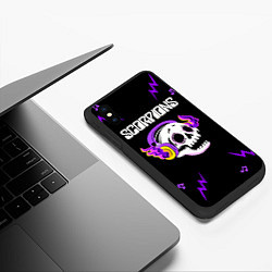 Чехол iPhone XS Max матовый Scorpions неоновый череп, цвет: 3D-черный — фото 2