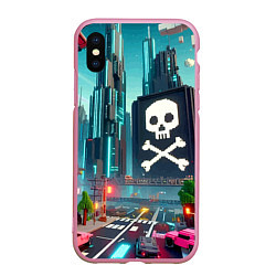 Чехол iPhone XS Max матовый Minecraft district with skull - ai art fantasy, цвет: 3D-розовый