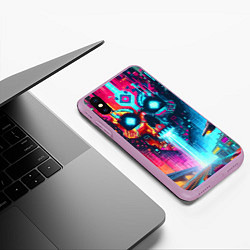 Чехол iPhone XS Max матовый Фантастический череп небоскрёб - нейроарт, цвет: 3D-сиреневый — фото 2