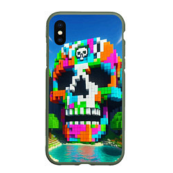 Чехол iPhone XS Max матовый Minecraft landscape with skull - ai art fantasy, цвет: 3D-темно-зеленый