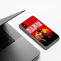 Чехол iPhone XS Max матовый Red Dead Redemption - cowboys, цвет: 3D-темно-зеленый — фото 2