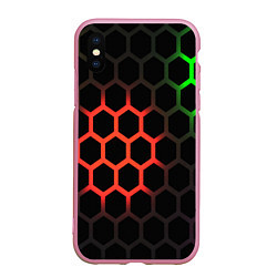 Чехол iPhone XS Max матовый Hexagon neon, цвет: 3D-розовый