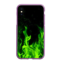 Чехол iPhone XS Max матовый Огонь зелёный текстура, цвет: 3D-фиолетовый