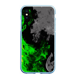 Чехол iPhone XS Max матовый Зелёный и чёрный огонь