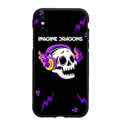 Чехол iPhone XS Max матовый Imagine Dragons неоновый череп