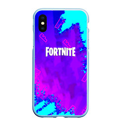 Чехол iPhone XS Max матовый Fortnite neon game, цвет: 3D-голубой