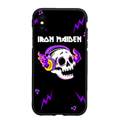 Чехол iPhone XS Max матовый Iron Maiden неоновый череп