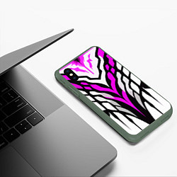 Чехол iPhone XS Max матовый Агрессивные чёрно-розовые полосы на белом фоне, цвет: 3D-темно-зеленый — фото 2