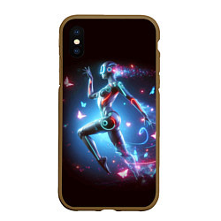 Чехол iPhone XS Max матовый Cyber girl and butterflies - neon glow fantasy