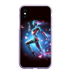 Чехол iPhone XS Max матовый Cyber girl and butterflies - neon glow fantasy