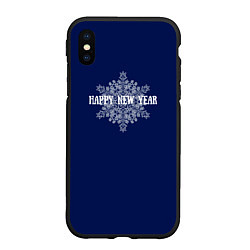 Чехол iPhone XS Max матовый Happy New Year синий со снежинкой, цвет: 3D-черный