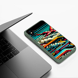 Чехол iPhone XS Max матовый Абстракция с красным самолётом - нейроарт, цвет: 3D-темно-зеленый — фото 2