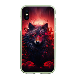 Чехол iPhone XS Max матовый Волчица и розы, цвет: 3D-салатовый