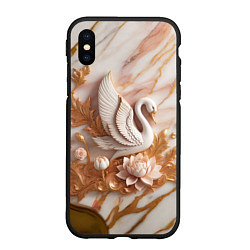 Чехол iPhone XS Max матовый Фарфоровый лебедь и лотос на розовом мраморе