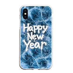 Чехол iPhone XS Max матовый Happy New year with snow on ice, цвет: 3D-белый