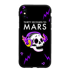 Чехол iPhone XS Max матовый Thirty Seconds to Mars неоновый череп