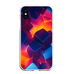 Чехол iPhone XS Max матовый Неоновая геометрическая текстура, цвет: 3D-белый