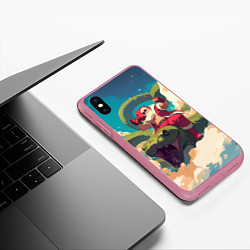 Чехол iPhone XS Max матовый Дед Мороз сидит на змее, цвет: 3D-малиновый — фото 2