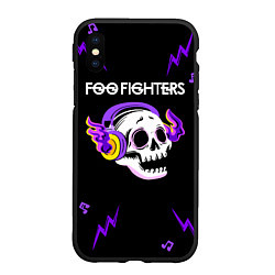 Чехол iPhone XS Max матовый Foo Fighters неоновый череп