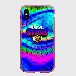 Чехол iPhone XS Max матовый Brawl stars neon gradient