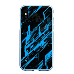 Чехол iPhone XS Max матовый Blue stripes on a black background