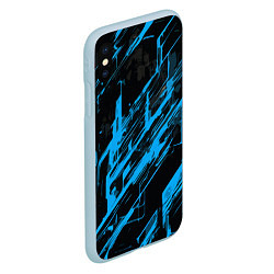 Чехол iPhone XS Max матовый Blue stripes on a black background, цвет: 3D-голубой — фото 2