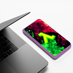 Чехол iPhone XS Max матовый Half life битва огня кислотное лого, цвет: 3D-фиолетовый — фото 2