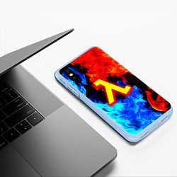 Чехол iPhone XS Max матовый Халф лайф огненный стиль, цвет: 3D-голубой — фото 2